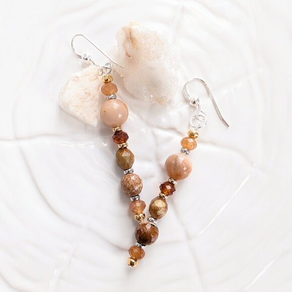 Sterling Silver Autumn Gemstone Handmade Drop Earrings - Picture 7 of 10